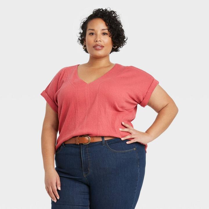 Women's Plus Size Short Sleeve Blouse - Ava & Viv Rose X, Pink