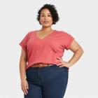 Women's Plus Size Short Sleeve Blouse - Ava & Viv Rose X, Pink
