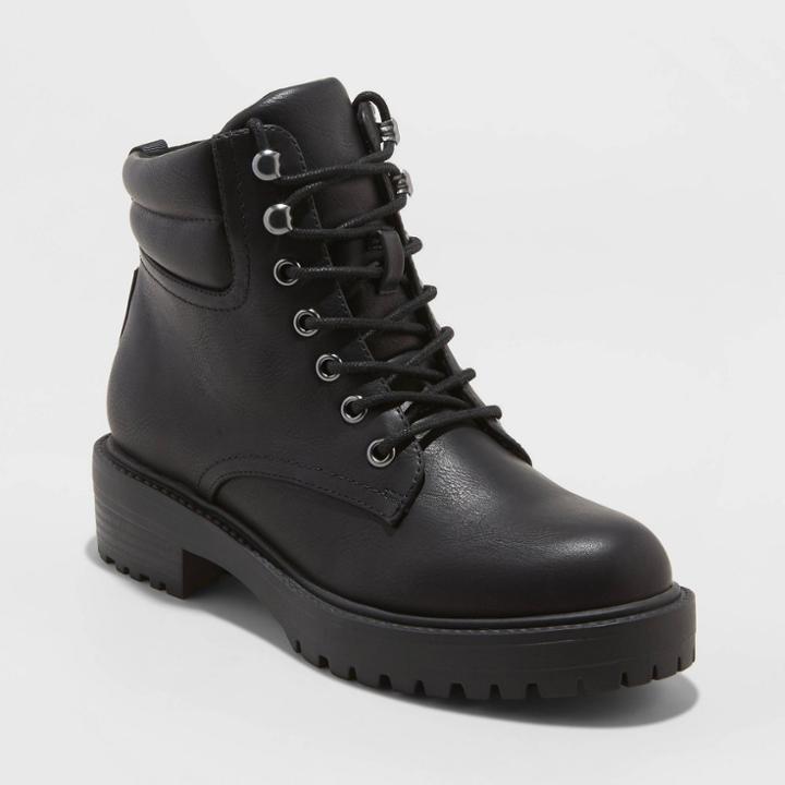 Women's Adan Faux Leather Lace-up Bootie - Universal Thread Black
