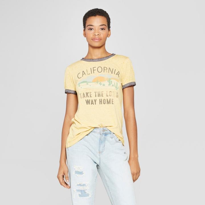 Women's Short Sleeve California Long Way Graphic T-shirt - Zoe+liv (juniors') - Yellow
