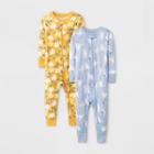 Baby Girls' 2pk Floral Snug Fit Pajama Romper - Cat & Jack 12m, Blue/black/yellow