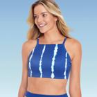 Women's Slimming Control High Neck Lace-up Bikini Top - Beach Betty By Miracle Brands Blue Tie-dye