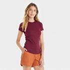 Women's Short Sleeve Slim Fit Ribbed T-shirt - A New Day Burgundy
