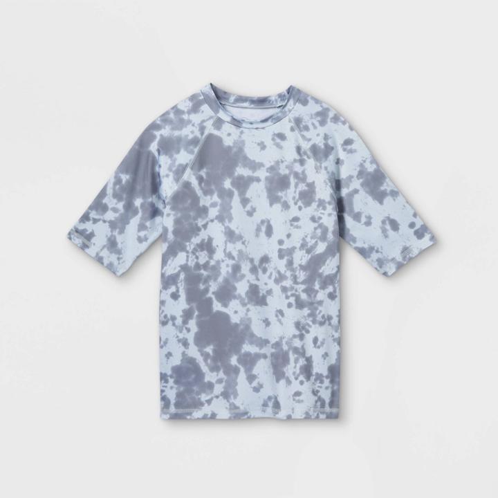 Boys' Tie-dye Short Sleeve Rash Guard Swim Shirt - Art Class Blue