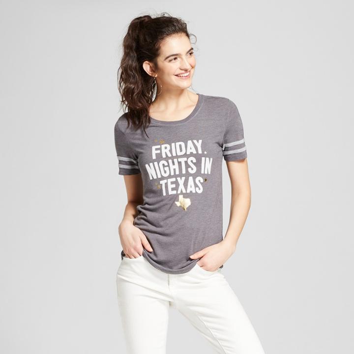 Women's Short Sleeve Friday Texas Nights Foil Drapey Graphic T-shirt - Awake Charcoal