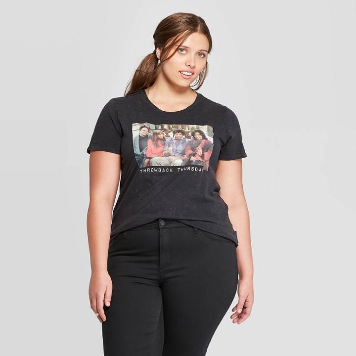 Warner Bros. Women's Friends Plus Size Boyfriend Fit Short Sleeve T-shirt (juniors') - Dark Gray Wash