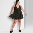 Women's Plus Size Sleeveless Open Back Jacquard Skater Dress - Wild Fable Black Floral