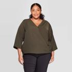 Women's Plus Size 3/4 Sleeve V-neck Wrap Front Top - Prologue Olive 2x, Size: