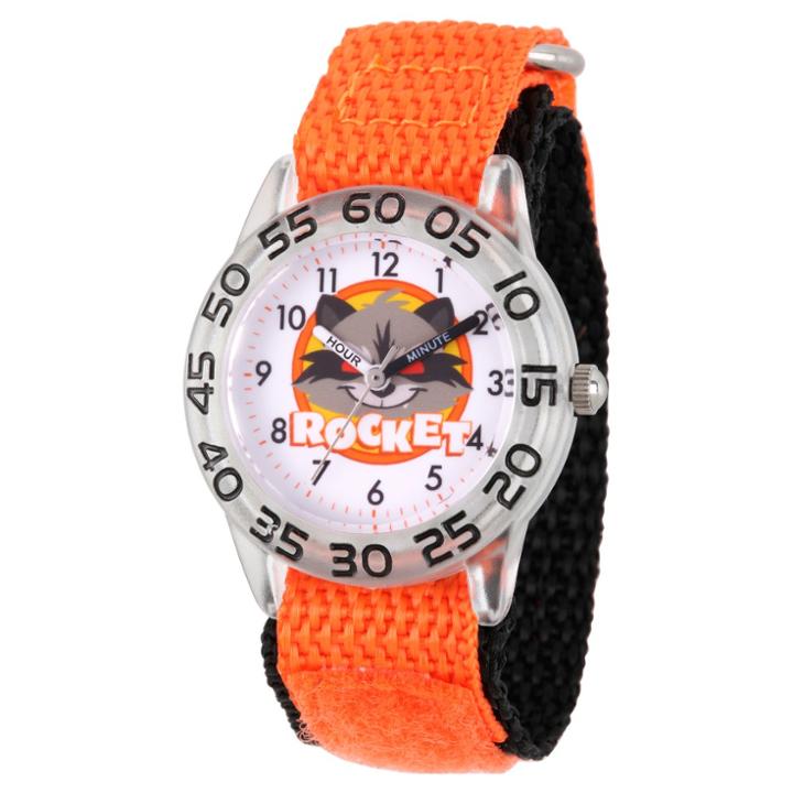 Disney Boys' Marvel Guardians Of The Galaxy Evergreen Rocket Raccoon Clear Plastic Time Teacher Watch - Orange, Orange