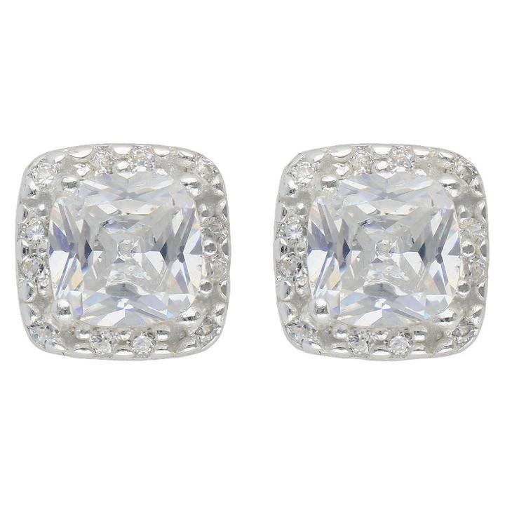 Distributed By Target Women's Sterling Silver Button Earrings And Square Halo -