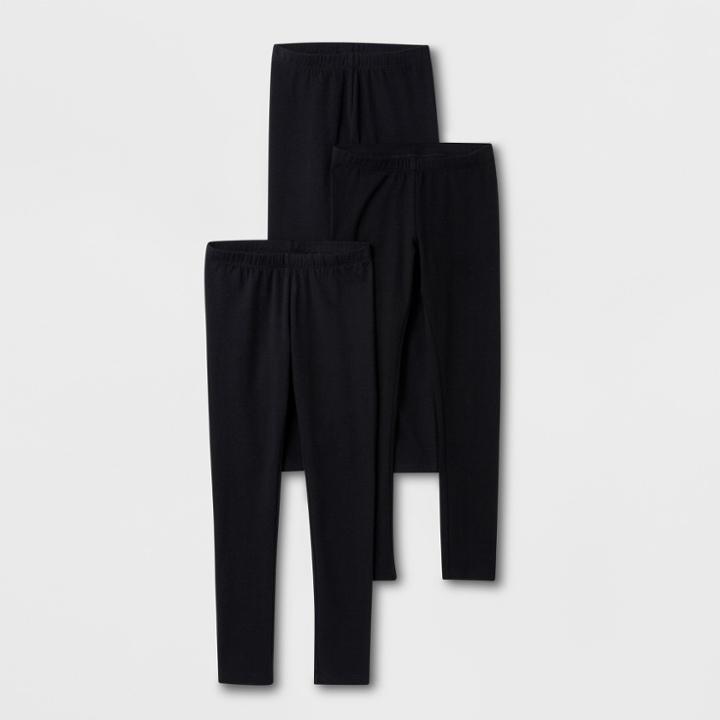 Girls' 3pk Leggings - Cat & Jack Black S, Girl's,