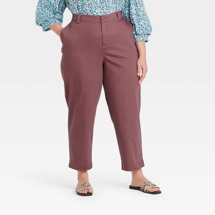 Women's Plus Size High-rise Straight Leg Ankle Pants - A New Day Dark Purple