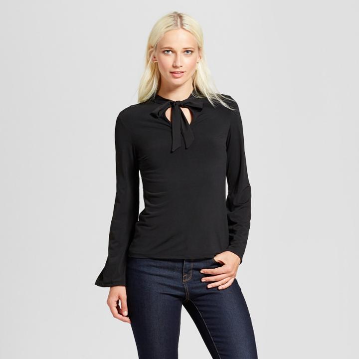 Women's Tie Neck Blouse - R+j Couture Black