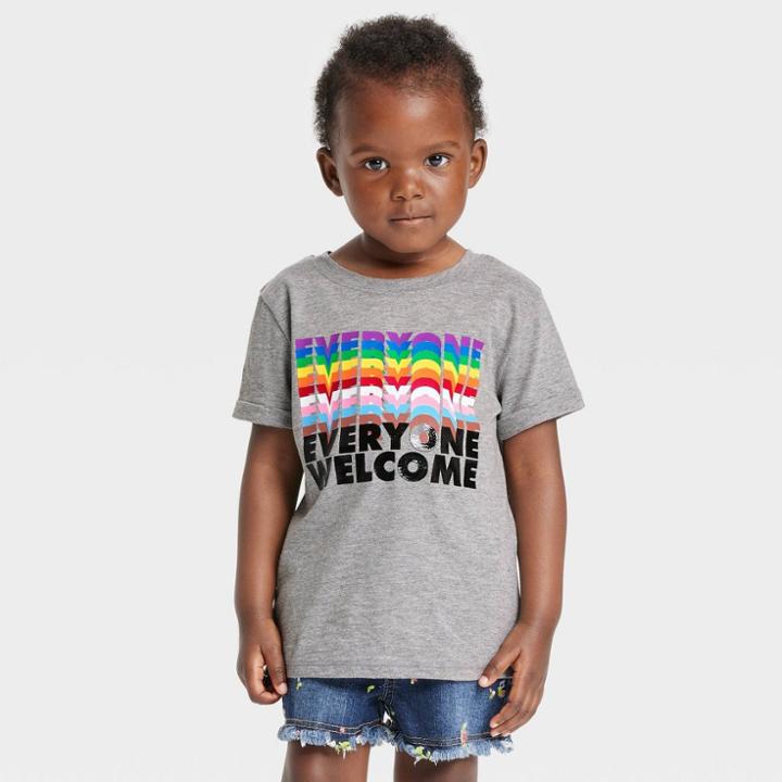 No Brand Pride Toddler Everyone Short Sleeve Round Neck T-shirt - Heather Gray