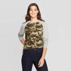 Zoe+liv Women's Camo Print Long Sleeve Graphic T-shirt (juniors') - Green