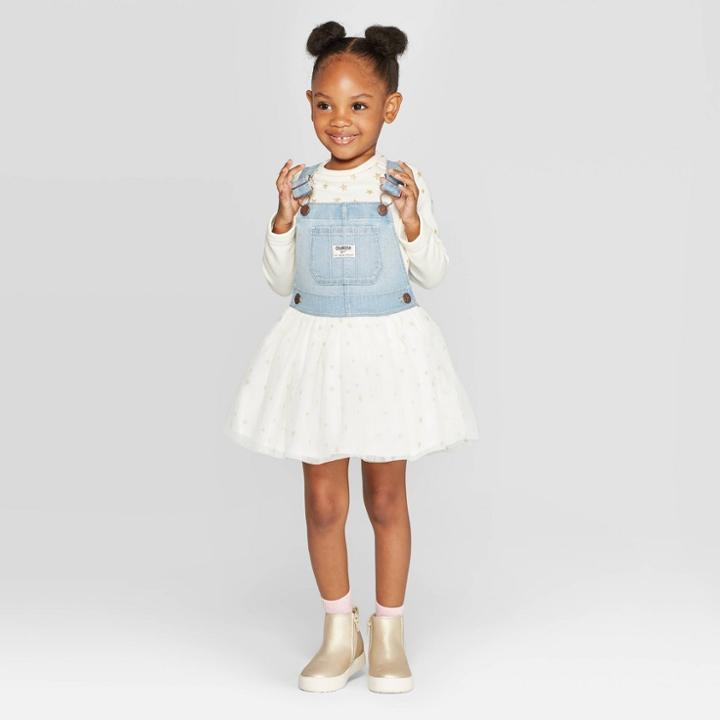 Oshkosh B'gosh Toddler Girls' Denim To Sparkle Tulle Skirtall - White 12m, Toddler Girl's