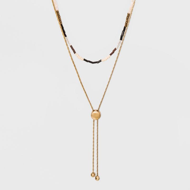 Two Row With Bolo Tie And Beads Layered Necklace - Universal Thread Pink