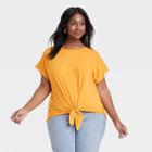 Women's Tie-front Dolman Short Sleeve T-shirt - Ava & Viv Mango Orange