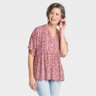Women's Short Sleeve Henley Blouse - Knox Rose Red Floral