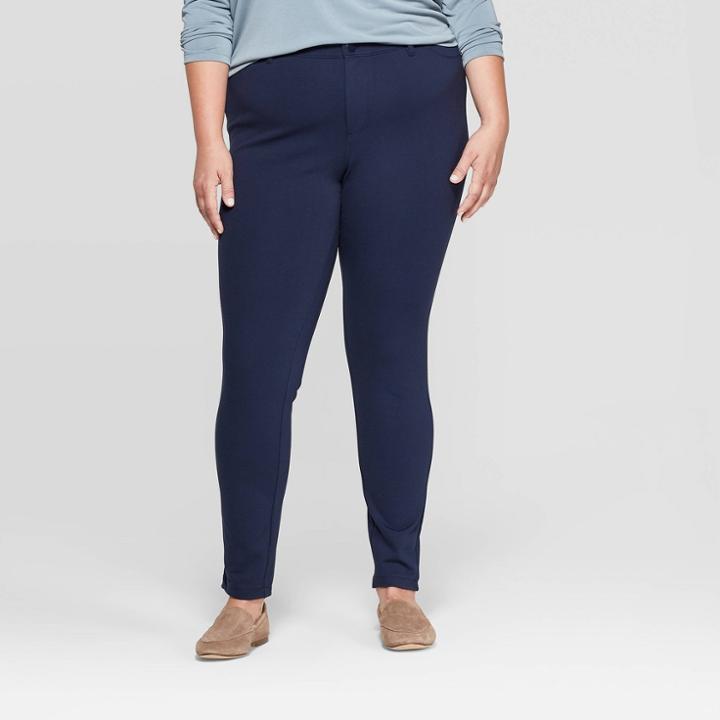 Women's Plus Size 5 Pocket Ponte Pants - Ava & Viv Navy