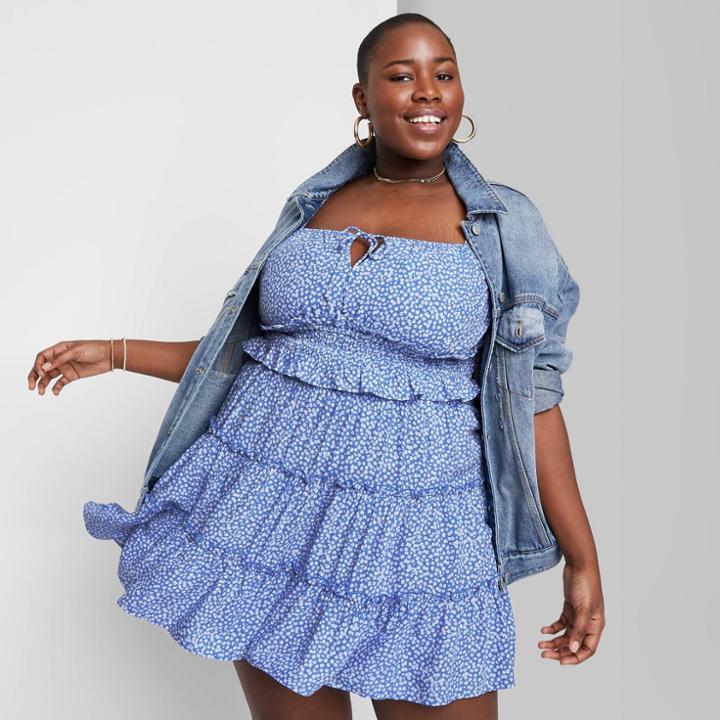 Women's Plus Size Tiered Mini Skirt - Wild Fable Blue Floral