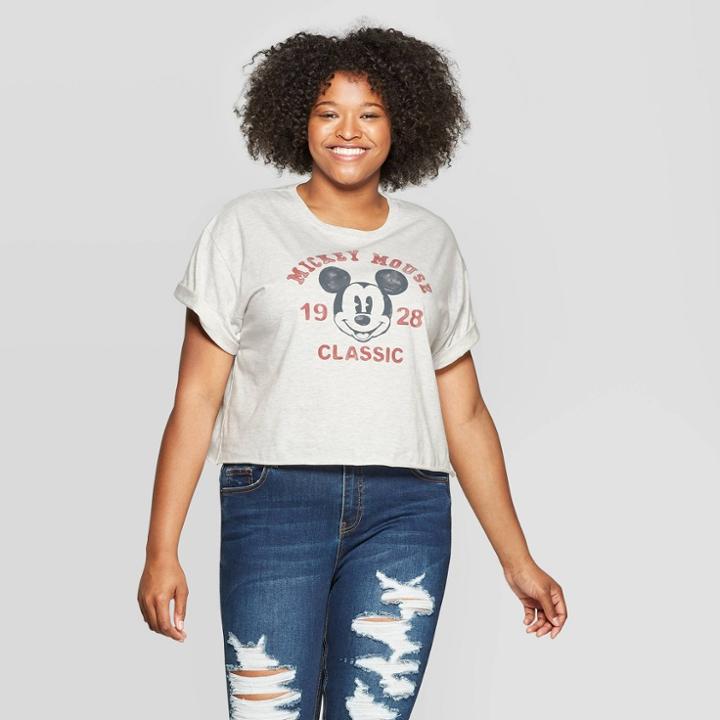 Disney Women's Mickey Mouse Plus Size Short Sleeve Classic Cropped Graphic T-shirt (juniors') -