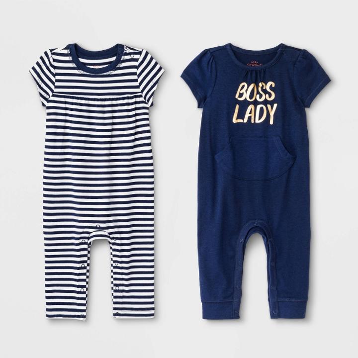 Baby Girls' 2pk Rompers - Cat & Jack Blue Newborn, Girl's