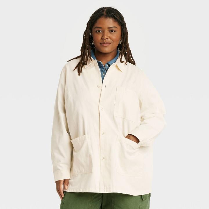 Women's Plus Size Utility Chore Jacket - Universal Thread Cream