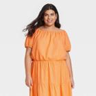 Women's Plus Size Short Sleeve Cropped Top - Ava & Viv Orange X