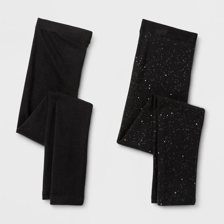 Girls' 2pk Leggings - Cat & Jack Black/black Sparkle
