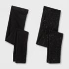 Girls' 2pk Leggings - Cat & Jack Black/black Sparkle