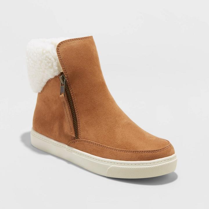 Women's Lei Microsuede Sherpa Sneakers Booties - Universal Thread Cognac