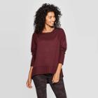 Women's Long Raglan Sleeve Scoop Neck Sweatshirt - Knox Rose Burgundy