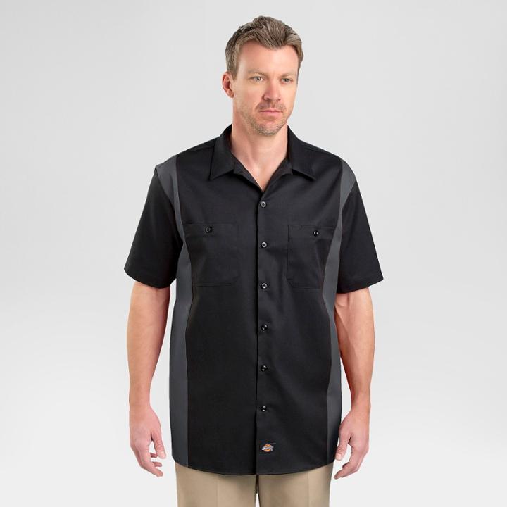 Dickies Men's Relaxed Fit Two-tone Twill Short Sleeve Work Shirt- Black/charcoal (grey) Xx-large,