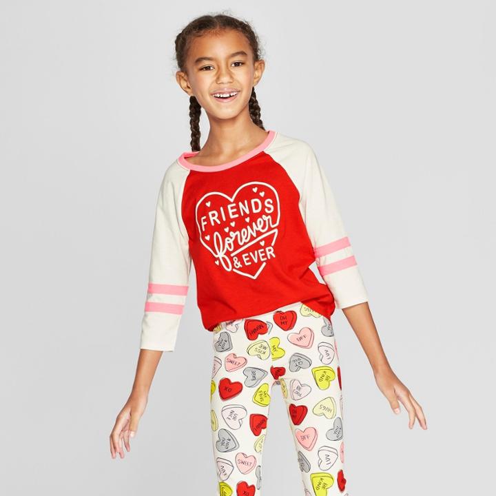 Girls' Friends Forever 3/4 Sleeve T-shirt - Cat & Jack Red