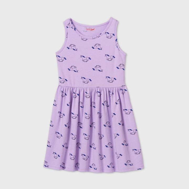 Girls' Unicorn Print Knit Dress - Cat & Jack Lilac Xs, Girl's, Purple