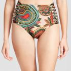 Clean Water Women's Paisley Strappy High Waist Bikini Swim Bottoms - Olive S,
