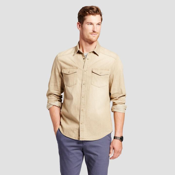 Men's Long Sleeve Button-down Shirt - Goodfellow & Co Taupe (brown)