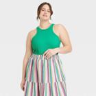 Women's Plus Size Ribbed Slim Fit Tank Top - Ava & Viv Green