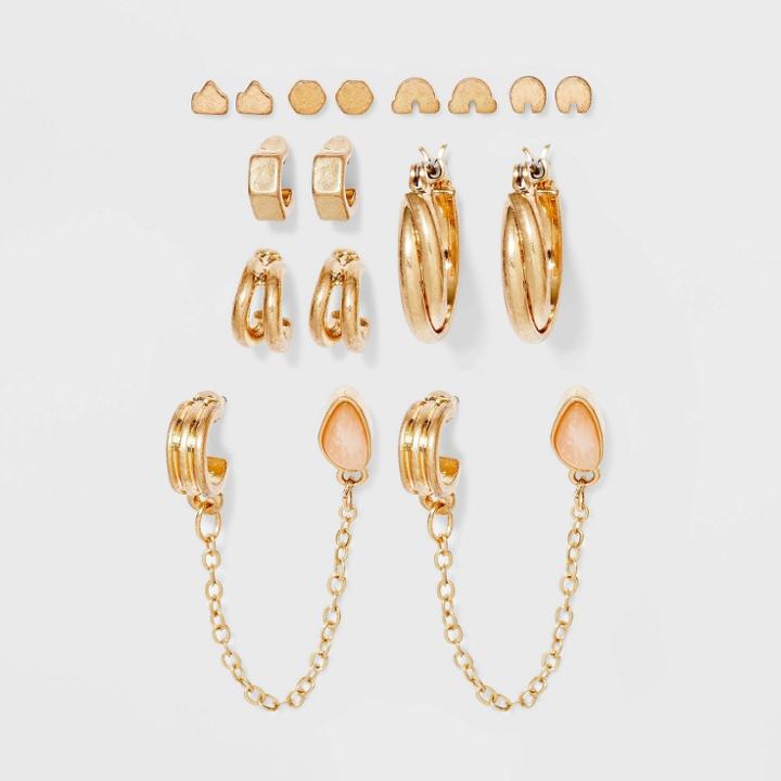 Worn Gold Semi-precious Aventurine Chain With Stud Earring Set 8pc - Universal Thread