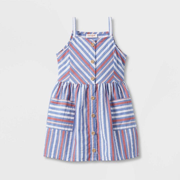 Toddler Girls' Striped Button-front Dress - Cat & Jack Red/blue