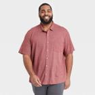 Men's Tall Striped Standard Fit Short Sleeve Button-down Shirt - Goodfellow & Co Cherry Red/striped