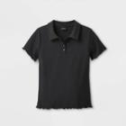 Girls' Ribbed Short Sleeve Polo T-shirt - Art Class Black