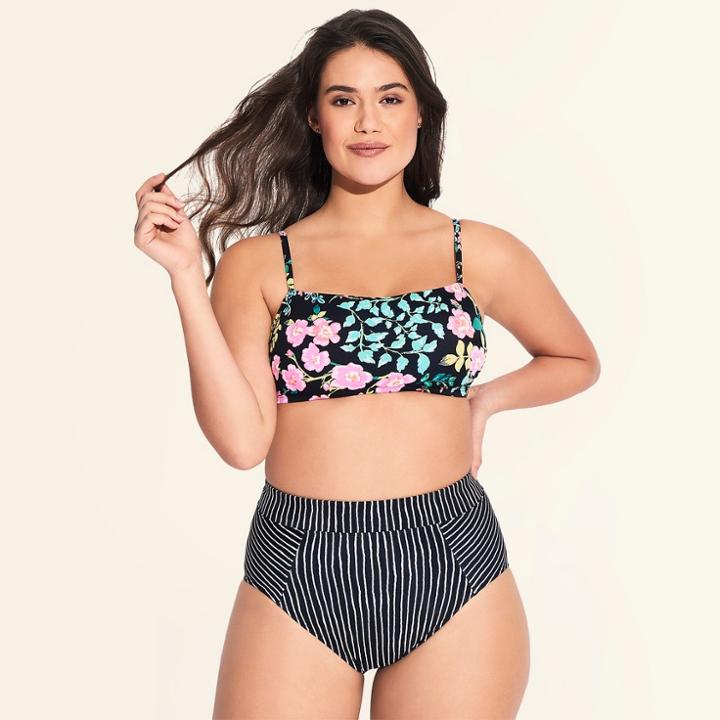 Women's Slimming Control Square Neck Bikini Top - Beach Betty By Miracle Brands Black Floral