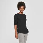 Women's Long Sleeve Structured Knit Top - A New Day Black