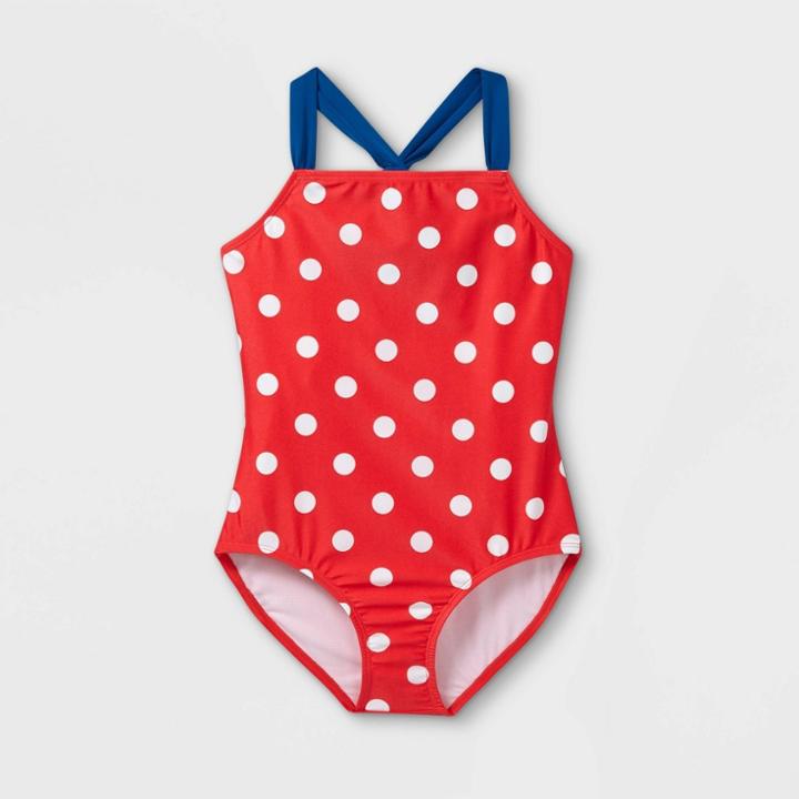 Girls' Polka Dot Print One Piece Swimsuit - Cat & Jack Red
