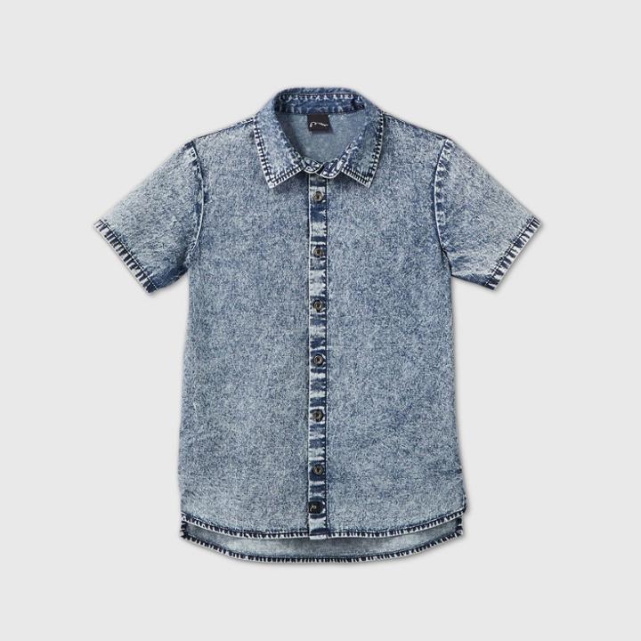 Petiteboys' Short Sleeve Acid Wash Button-down Shirt - Art Class Indigo