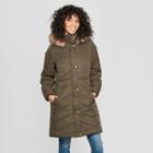 Women's Long Quilted Puffer Jacket - A New Day Olive (green)
