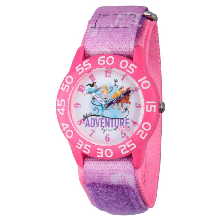 Girls' Disney Princess Cinderella-jasmine And Belle Pink Plastic Time Teacher Watch - Purple, Girl's