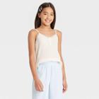 Girls' Button-down Lace Trim Tank Top - Art Class Off-white